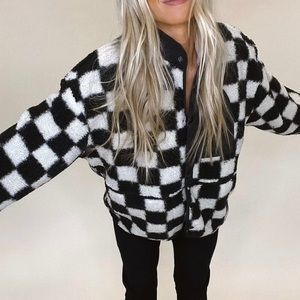 Checkered fleece snap jacket